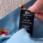 ASTR  Faye Cropped Tie Front Blue Floral Button Up Top Small Photo 3