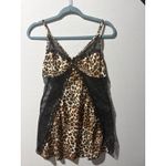 Womens Leopard Print Lace Trim Cami Slip Dress Nightie Lingerie XL Brown Photo 3