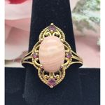 Karis STS Gold Tone Cocktail Ring Pink Center Large Size 11.5 Open Works Purple Photo 4