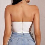 Floral Print Contrast Embroidered Mesh Curved Hem Tube Top White Size L Photo 2