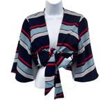 Anthropologie Dee Elly Striped Flare Bell Sleeve Knot Tie Crop Top Shirt Striped V-Neck Photo 2