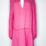 Pomander Place Ophelia Gauzy Beaded Long Sleeve Coverup Mini Dress Pink Large Photo 0