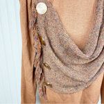 Vintage 80s 90s Viana Knits Brown Tan Sweater Gold Button Attached Fringe Scarf Size undefined Photo 5