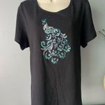 Karen Scott  Black Top with Peacock Design Photo 0