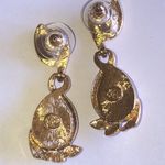 Crystaline Brand Elegant Vintage Gold Tone Blue CZ Faux Pearl Teardrop Earrings Photo 5