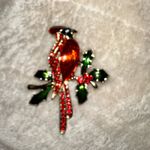 Elegant Red cardinal bird Brooch with Green Accents Photo 2