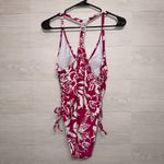 Kona Sol One Piece Swimsuit Size Medium Burgundy Floral Ring Halter Photo 4