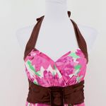 City Triangles Pink Floral Halter Dress Rockabilly 50s Pinup Belted Retro Size 5 Photo 8