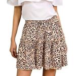 Hibluco Leopard Print Layered Ruffle Tie up High Waist Short Tiered Skirt Size S Black Photo 0