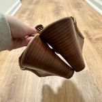 Franco Sarto  | Yvette Brown Leather Woven Peep Toe Stacked Mule Wedge Heel, 10M Photo 3