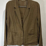 Eileen Fisher  Organic Linen Blazer Olive Green Button Front Jacket Women M Photo 0