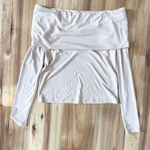 Lumiere Cowl Neck Long Sleeve Ribbed Top Casual Comfy Neutral S Off Shoulder Tan Photo 7