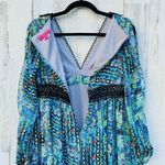 Betsey Johnson  Midi‎ Dress Womens 2 Blue Aztec Lined Lace Trim Zip up Back Photo 8