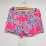 Lilly Pulitzer Pink Blue Palm Print Chino Shorts Womens 2 Beachy Summer Vacation Photo 0