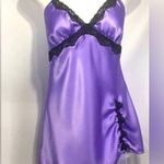 Victoria's Secret Purple Satin Chemise with Black Lace Trim Photo 0