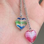 Handmade retro vintage fairy whimsical style quality Czech glass green & blue heart bead simple necklace🩵 Photo 7