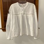 Free People NWT $98 White Ella Dot Peasant-Style Button Up Eyelet Blouse XS Photo 2