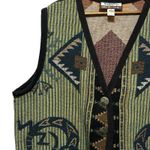 VTG Its In The Bag Womens 1X Green Tapestry Vest Aztec Gecko Western Boho Cotton Photo 6