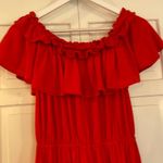 J.crew red orange jersey ruffle neck off shoulder midi dress M Size M Photo 3