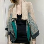 Joie  Merino Wool Cashmere Green Multi Knit Cape Poncho Wood Button Sweater M Photo 5