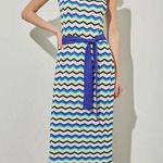 Ming Wang Modern Fit One Shoulder Column Maxi Dress Chevron Soft Knit Large NWT Photo 0