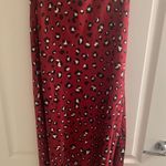 Red Leopard Print Satin Midi Skirt Photo 1