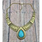 None NWOT Gold Tone & Faux Turquoise Teardrop Bib Collar Necklace Southwestern 22" Photo 9