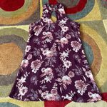 Miami Dark Purple White Floral Print High Neck Cutout Mini Dress Women’s Size XS Photo 0