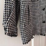ZARA  Shacket Oversized Jacket Houndstooth Tweed Blue Fringe‎ Size Small Blazer Photo 4