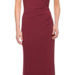 La Femme Pleated Off Shoulder Jersey Gown Wine Burgundy 12 Photo 0