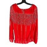 Lucky Brand Orange Printed Tie Bow Blouse Sheer Unlined Women Size XL | 71-41 Photo 1