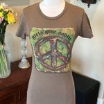 Babydoll Tee Girls Gone Godly Brown Graphic Short Sleeve with Peace Sign Photo 1