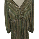 Sequin Cross Over Front Dress Green Striped Snap Closure Medium Holiday Party Photo 0