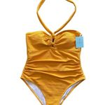 Cupshe NWT- One piece swimsuit, mustard color, padded top, brand new, size large Measurements: Bust: armpit to armpit 16-19 inches Waist: side to side 14-17 inches Photo 0