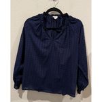 J.Crew Navy Blue Clip Dot Smocked Neck Blouse Photo 1