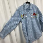 Casey Coleman Vintage Blue Gingham Embroidered Farm Scene Button Up Blouse Sz.M Size M Photo 2
