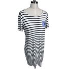 Tommy Hilfiger White Navy Striped Chambray Pocket T-Shirt Dress Size Medium Photo 2