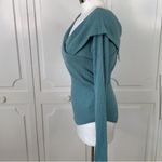 Free People  Turquoise Off The Shoulder Cross Over Long Sleeve Ribbed Knit Sz XS Photo 2