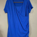 Boutique  Blue Faux Wrap Short Sleeve Top Size XL Photo 0