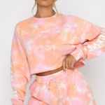 White Fox Boutique White Fox Cali Babe Cropped Sweater & Biker Short SET, Pink Sunset | Size Small Photo 0