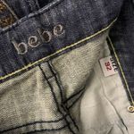 Bebe Cropped Denim Jeans 32 Med Wash Mid Rise Embellished Pockets Button Zip Photo 6