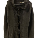 Max Studio  Knit Cardigan Sweater Collared Tie Front Black Textured Small Photo 0