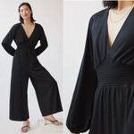 Anthropologie Anthro Hutch Black Long Sleeve Jumpsuit M Smocked Waist Wide Leg Dressy Outfit Photo 1