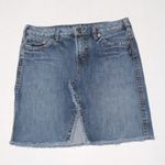 Silver Jeans Ana Denim Skirt-Size 29-Asymmetrical Seam-Raw Hem-Embroidered Photo 0