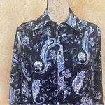 ZARA  PRINTED SHIRT FLOUNCED DRESS BLUE BLACK PAISLEY PRINT LONG SLEEVES SZ S Photo 5