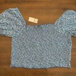 Aerie  Top Small Cropped Smocked Short Sleeve Floral Blue New NWT Photo 0