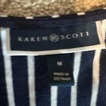 Karen Scott  Navy Blue Striped Blouse Tee Medium Photo 2