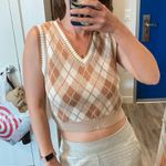 Urban Outfitters Y2k 2000s preppy Argyle academia sweater vest brown tan neutral medium new nwt Photo 10