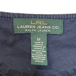 LRL Lauren Jeans Co. Striped Henley Top Women Medium 3/4 Sleeve Front Button Blue Photo 6