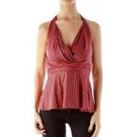 Anthropologie Odille Tank Top Women Size 6 Red Melosa Stripe Peplum Halter Y2K Photo 1